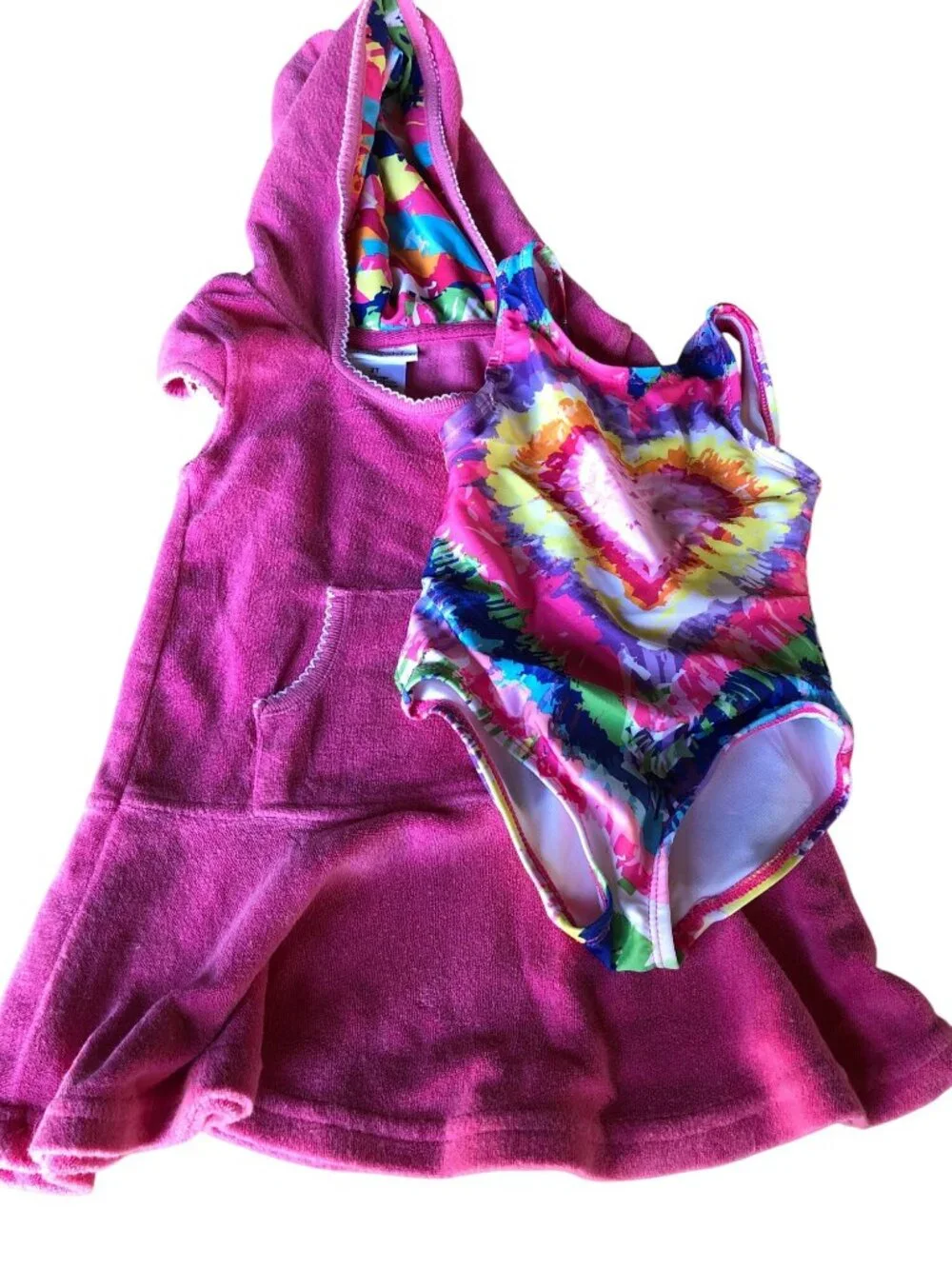 Cabana Life Bathing Suit Cover up Terrycloth Hooded Girls 2T Rainbow Heart Pink